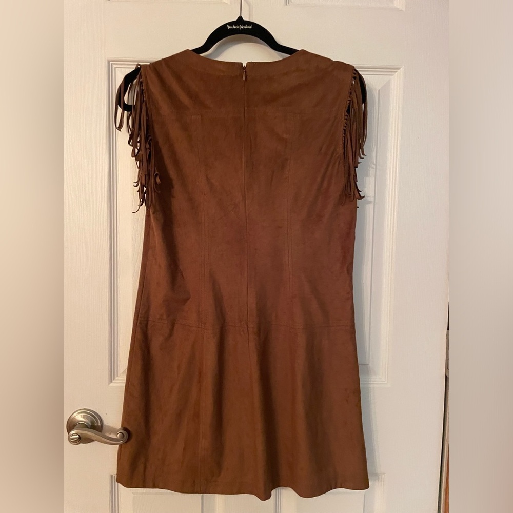 Express Tan Fringe Suede Shift Dress - Picture 4 of 5